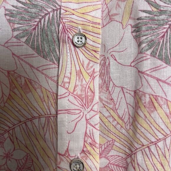 Tommy Bahama Women's L Linen Button Up Shirt Roll Tab Coral Pink Floral Vacation - Picture 4 of 14